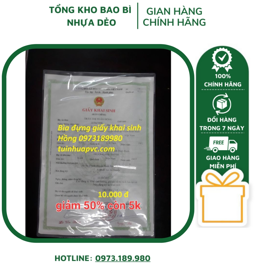 Túi Nhựa đựng Bìa Khổ A4 Đựng Giấy Khai Sinh, Giấy Kết Hôn...Bọc Pvc Có Nắp Trong Suốt
