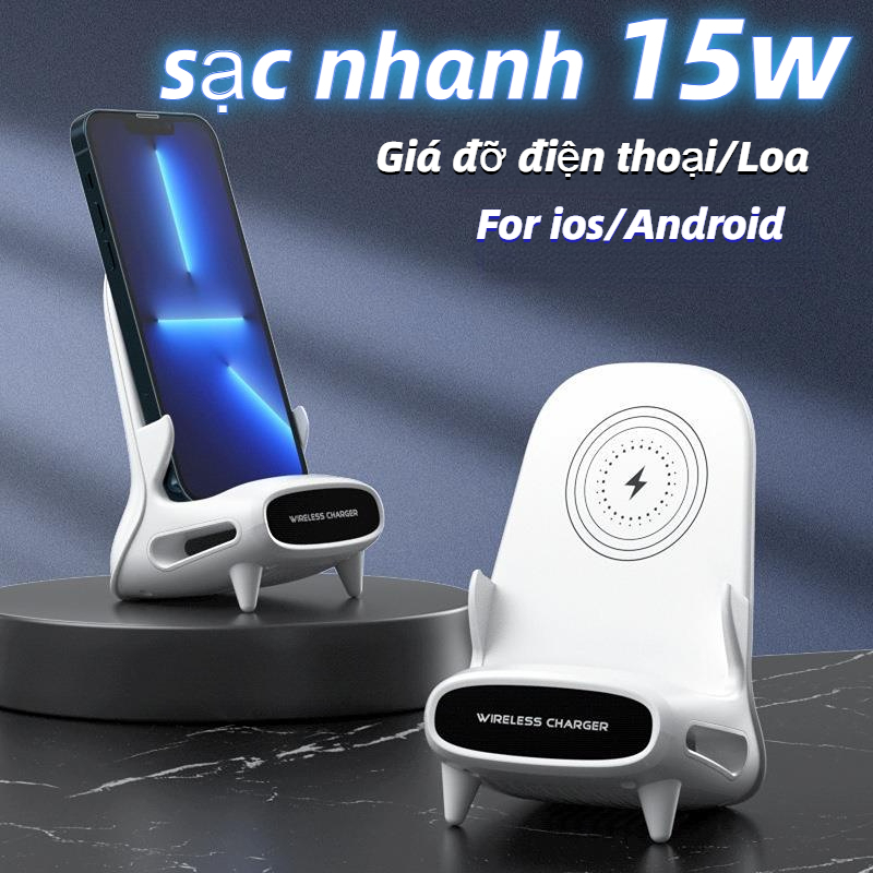 Đế sạc không dây kèm giá đỡ điện thoại thế hệ mới-3 in 1 Hổ trợ sạc nhanh 15W, Bảo hành 12 tháng