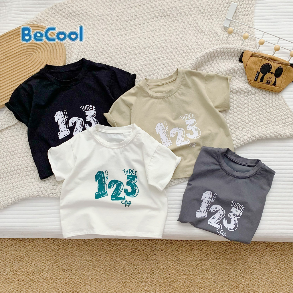 Áo Bé Trai Cộc Tay BECOOL In Số 123 Chất Cotton Cao cấp Co Giãn 4C, Thấm Hút Mồ Hôi Tốt Cho Bé Từ 10-26kg