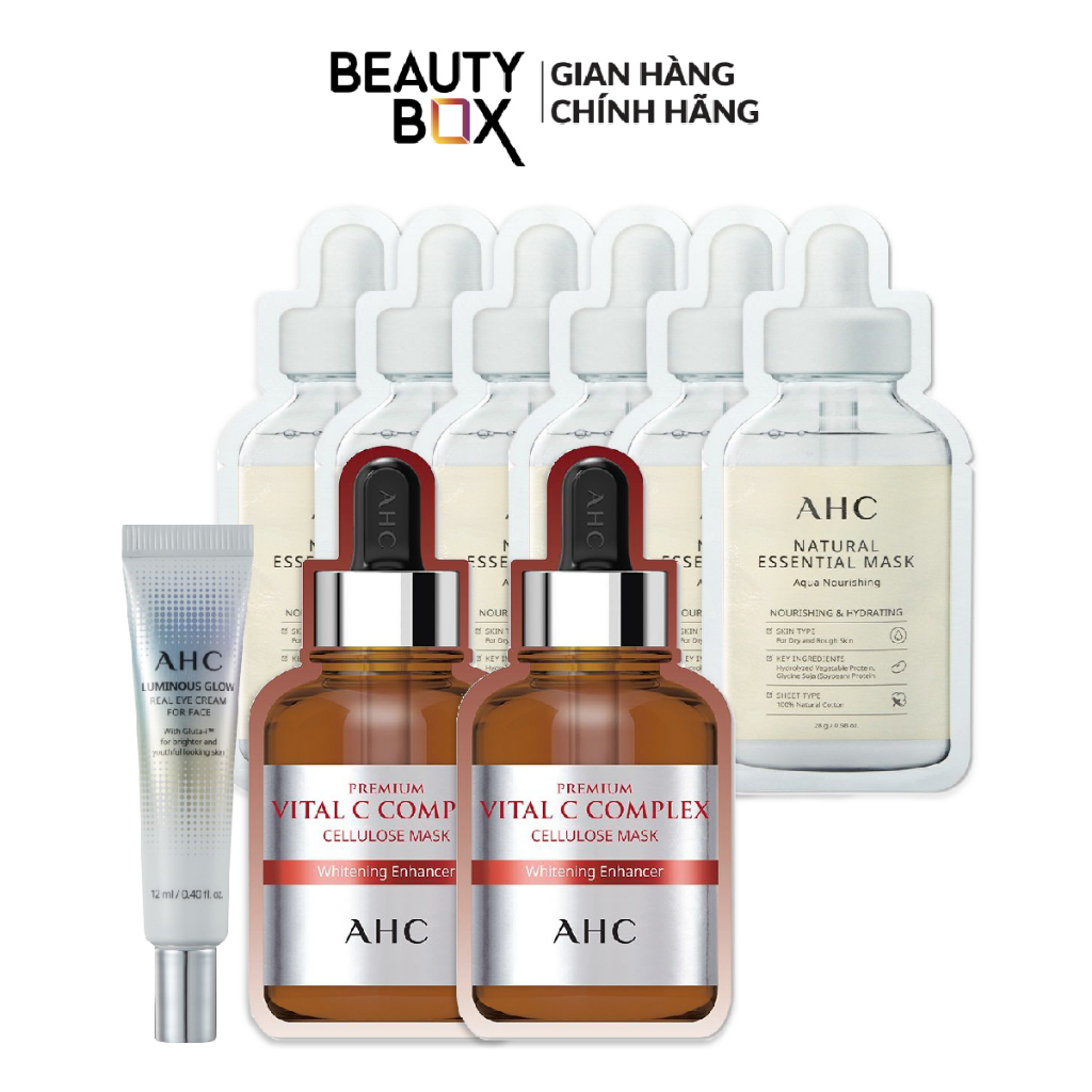 [Quà tặng không bán] Combo Mặt Nạ Giấy Làm Mềm Da AHC 28g+Mặt Nạ Giấy Trắng Da AHC 27ml+Kem Dưỡng Mắt 12ml