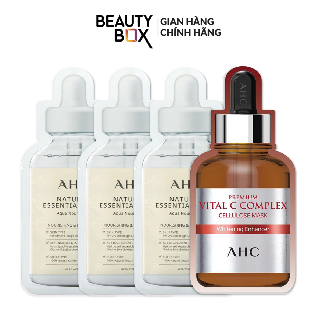 [Quà tặng không bán] Combo 4 Mặt Nạ Giấy AHC (Mềm Da Nourishing,Trắng Da Vital C) 27ml