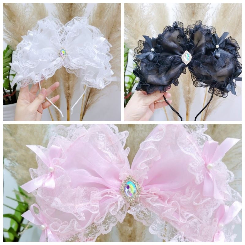 Cài tóc, bờm tóc nơ phối ren phong cách lolita, hoàng gia HÌNH VÀ VIDEO SHOP TỰ CHỤP 100%