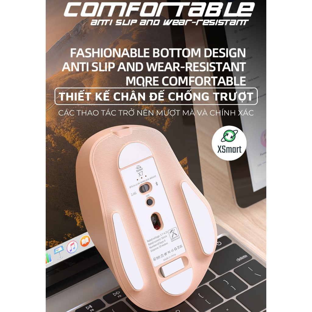 Chuột Không Dây Máy Tính Bluetooth X7 Wireless Pin Sạc Kết Nối 2 Chế Độ Cho Mọi Thiết Bị Máy Tính, Laptop