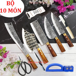 Bộ dao bếp thép nhíp xe rèn thủ công cán cẩm chỉ - Dụng cụ nhà bếp