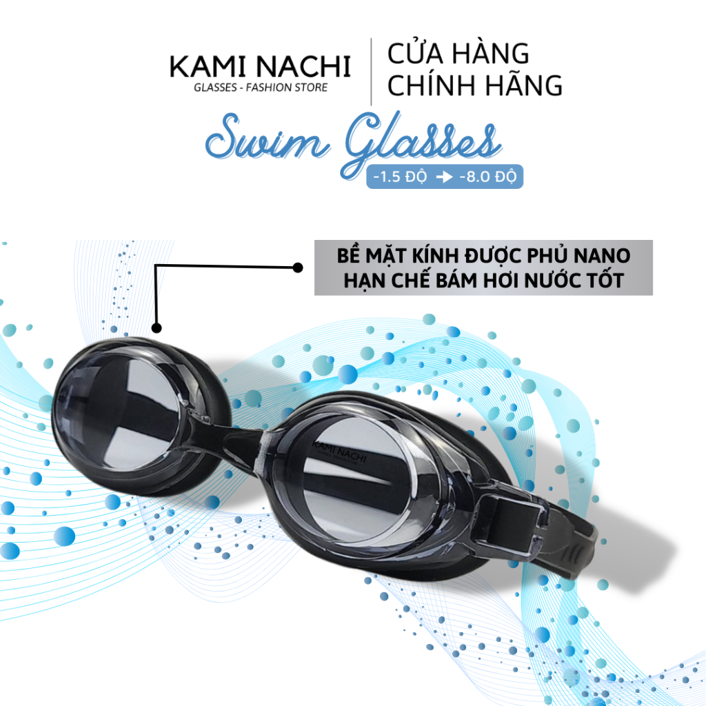 Kính bơi cận cho người lớn nam nữ có độ từ 1.5 độ đến 8.0 độ chính hãng KAMI NACHI - Mắt kính bơi cận thị chống bám hơi