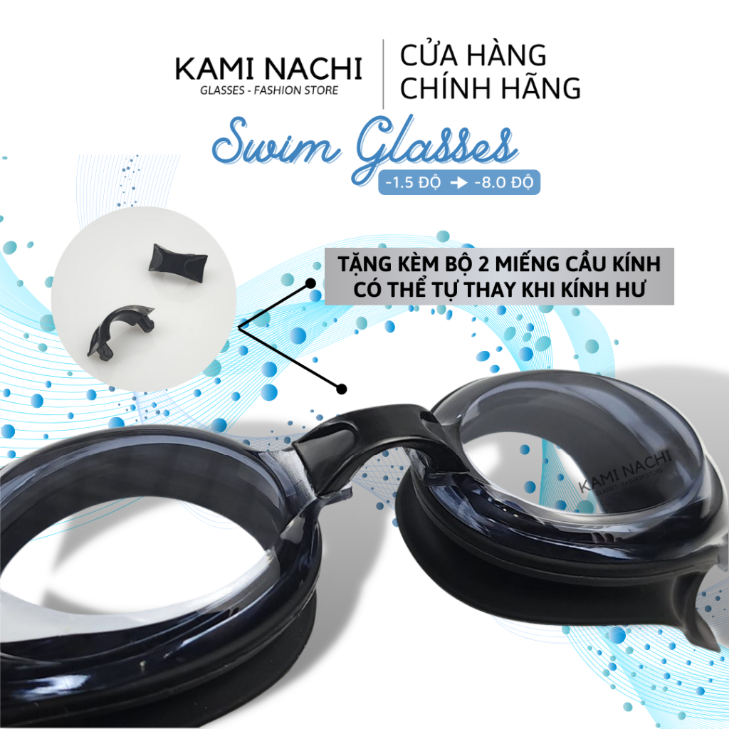 Kính bơi cận cho người lớn nam nữ có độ từ 1.5 độ đến 8.0 độ chính hãng KAMI NACHI - Mắt kính bơi cận thị chống bám hơi