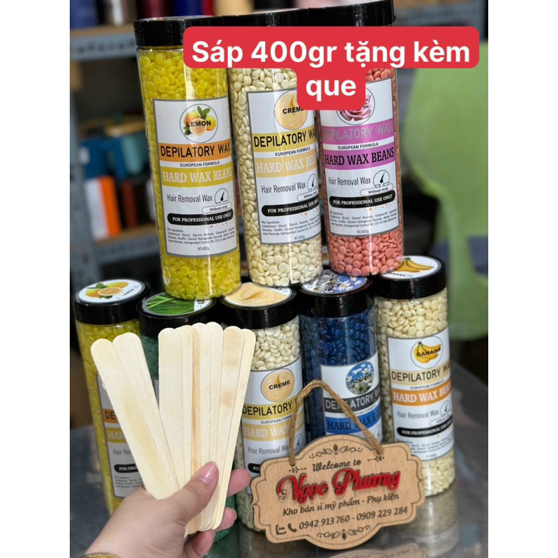 Hũ 400gr Sáp wax lông nóng cao cấp handmade, triệt lông ria mép , TẶNG 10 QUE GỖ