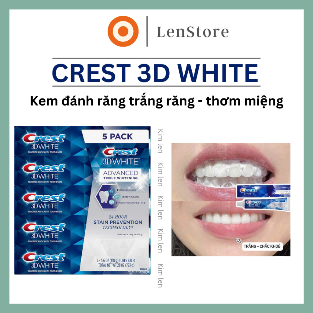 Kem đánh răng trắng răng Crest 3D Mỹ tuýp 156gr