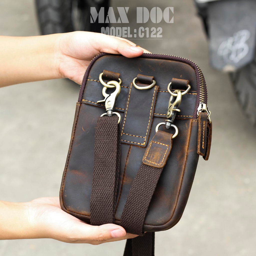 Túi đeo chéo nam mini chất liệu da bò sáp cao cấp C122 MAXDOC