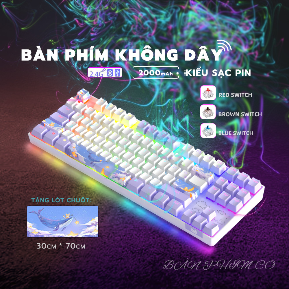 Bàn phím cơ gaming Không dây Bluetooth ONIKUMA Blue/Red switch 87 phím Trục xanh/đỏ/trà, có đèn RGB, cho máy tính/laptop | BigBuy360 - bigbuy360.vn