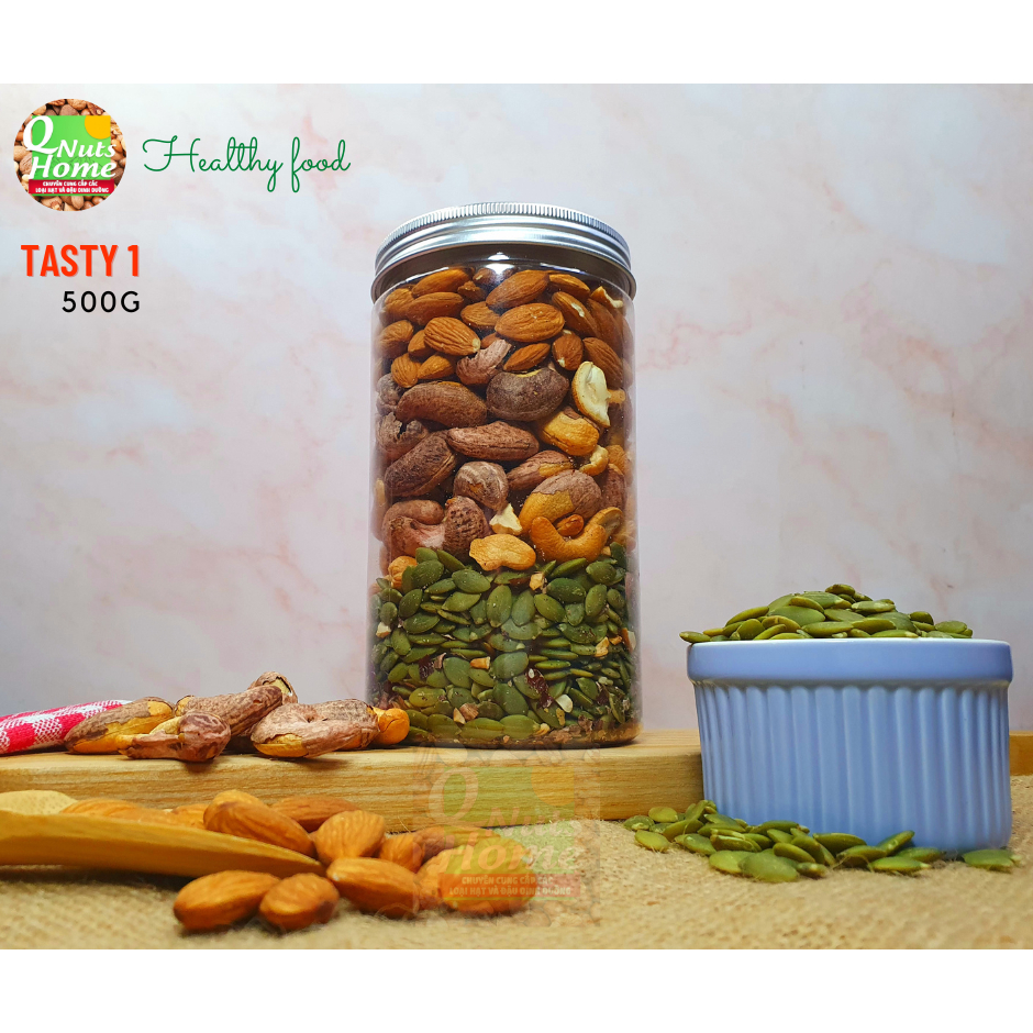 TASTY 1 - MIX 3 (HẠNH NHÂN, HẠT ĐIỀU, HẠT BÍ) HẠT DINH DƯỠNG QNUTS HOME MIX SẤY GIÒN (500g - 250g) giao hỏa tốc siêu rẻ