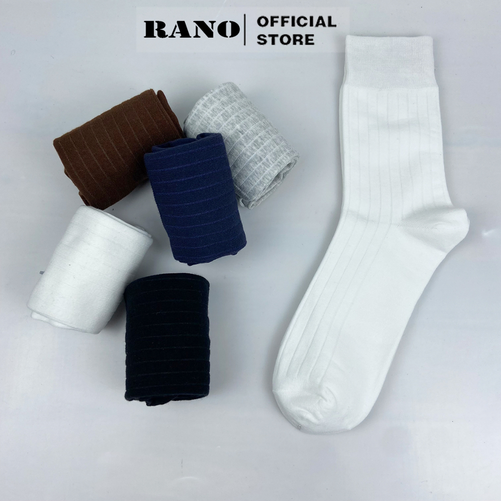 Tất nam cổ cao 20 cm gân trơn giày tây cotton cao cấp RANO thoáng khí khử mùi nhiều màu trắng xám nâu xanh đen