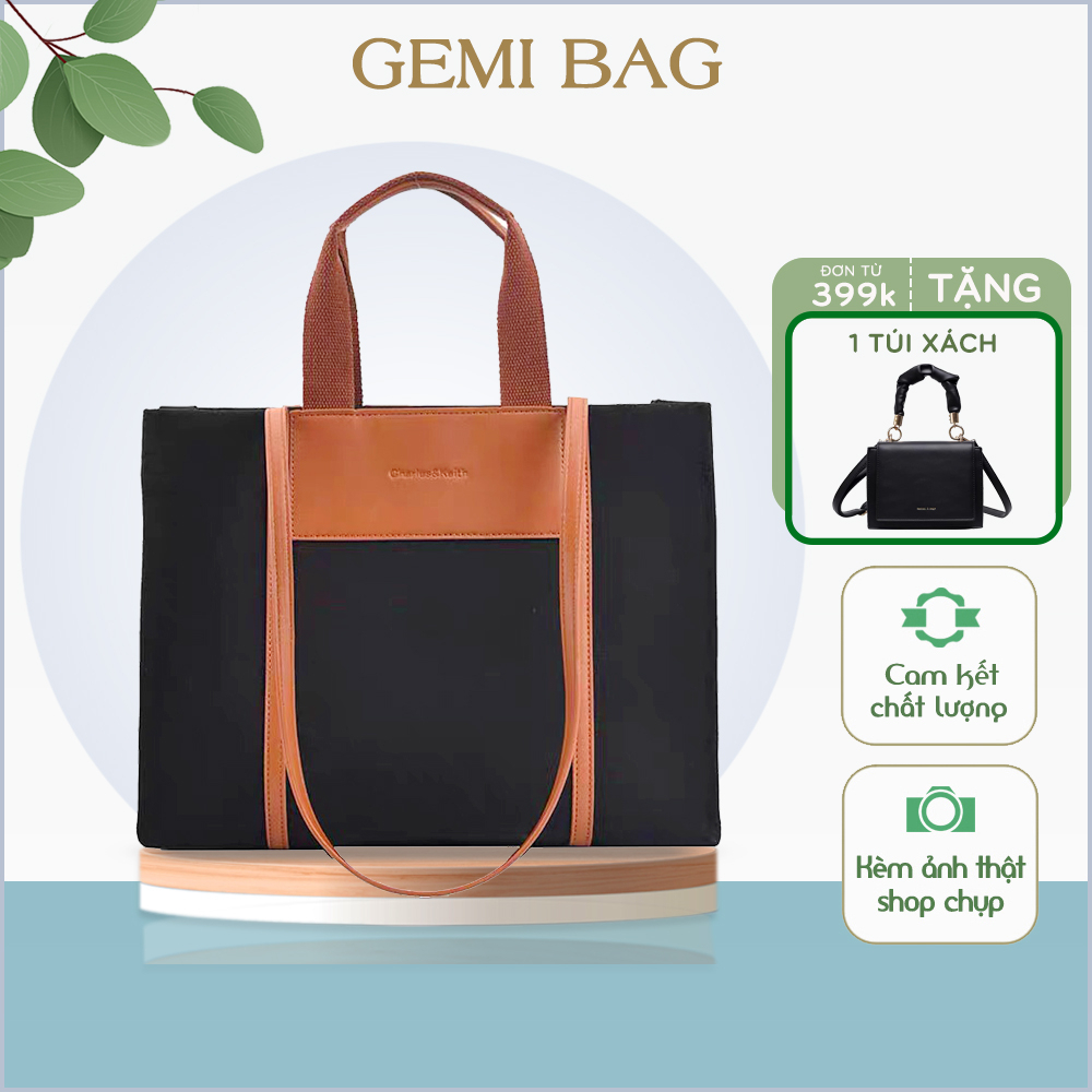Túi tote phối màu đi chơi, đi làm, ngăn rộng rãi, Túi xách GEMI