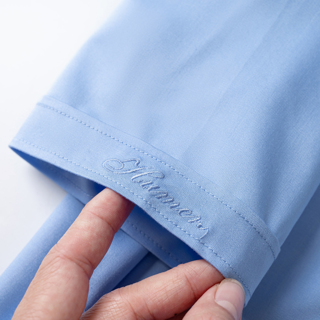 Áo sơ mi nam Humen cộc tay ngắn tay chất liệu sợi sồi mềm mại thoáng khí không nhàu chống nhăn màu xanh biển chuẩn form | BigBuy360 - bigbuy360.vn