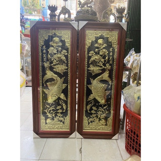 Tranh cá tranh lý ngư vọng nguyệt bằng đồng Bộ Tranh cá chép bằng Đồng nguyên chất liền tấm