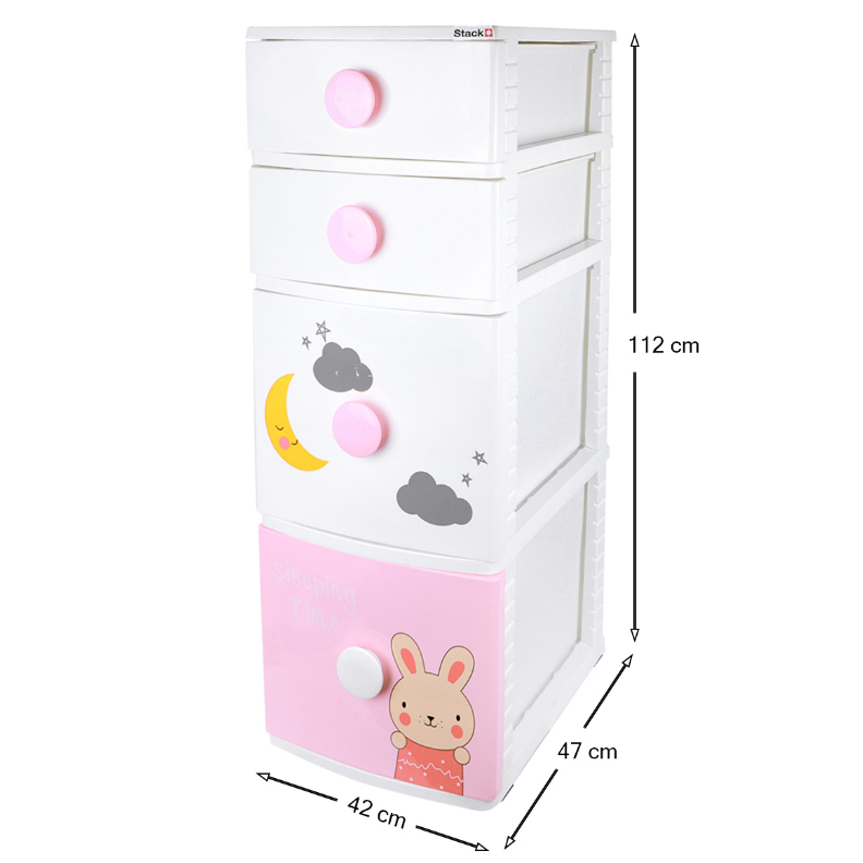 Homebase STACKO Tủ ngăn kéo 4 tầng B42 TINY bằng nhựa Thái Lan 42X47X112CM màu hồng/trắng