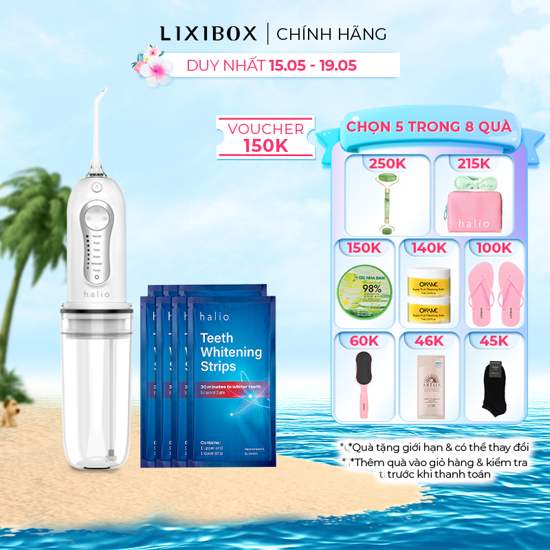 Combo Máy Tăm Nước Cầm Tay 6 Chế Độ Halio Và Set 7 Miếng Dán Trắng Răng