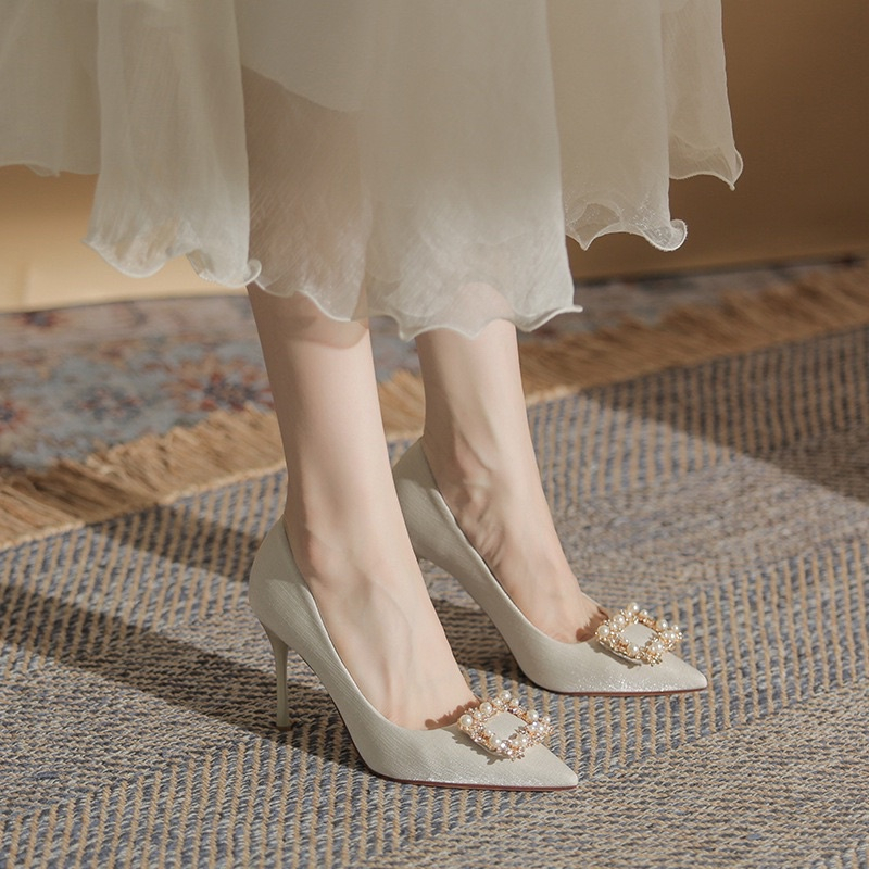 Giày cao gót nữ bít mũi đá ngọc gót nhọn, Sandal nữ cao gót 7 phân mã H167