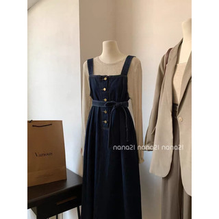 Váy yếm hai dây jean dáng rộng kèm dây buộc Nana21 Nanastore21