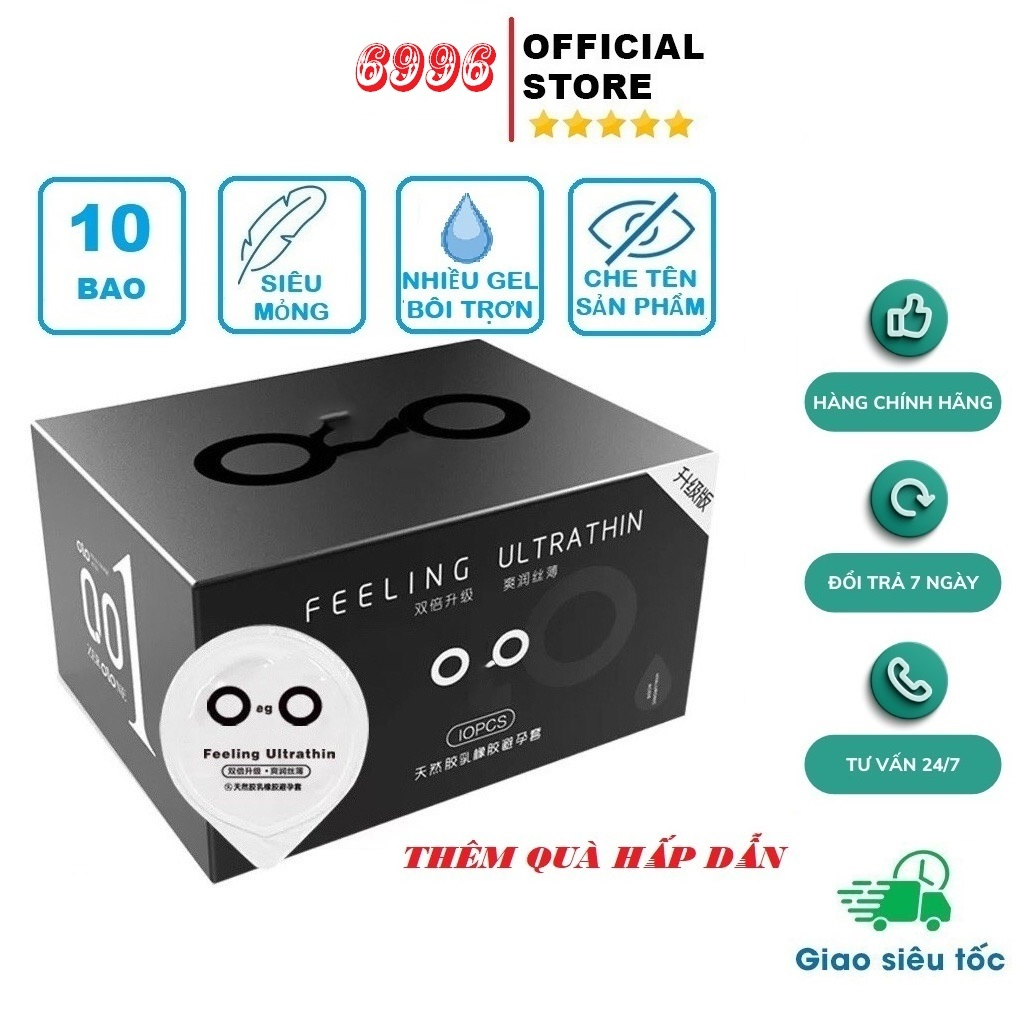 Bao cao su siêu mỏng 001 Feeling Ultrathin, Hộp 10 bcs,bcs olo 001, bao 001, bcs 001 nhiều Gel bôi trơn,hàng chính hãng