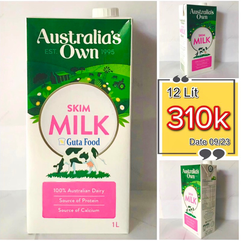 Sữa Australia Own Skim Milk không béo hộp 1 lít [Date 18/09/2023]