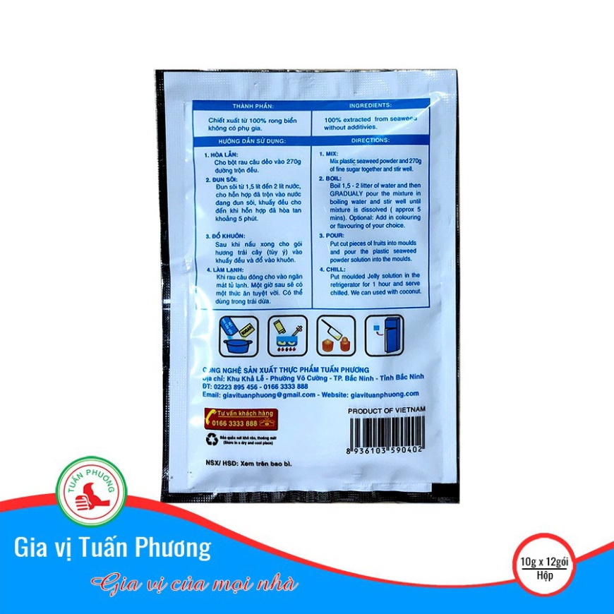 10 gói bột rau câu dẻo làm thạch, miến keto không đường