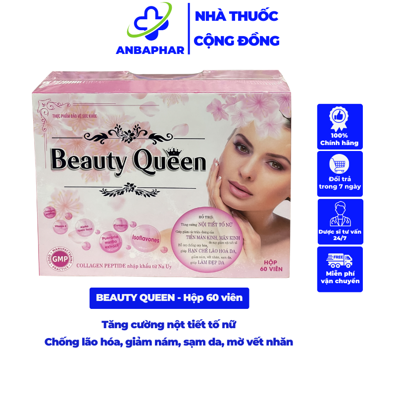 Viên uống đẹp da BEAUTY QUEEN chống lão hóa, giảm nám, sạm da, tăng cường nội tiết tố nữ hộp 2 lọ x 30 viên