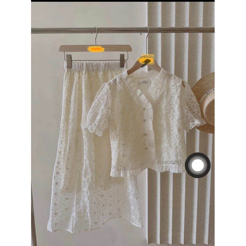 Set váy tay chun ren tiểu thư [Hàng sẵn]