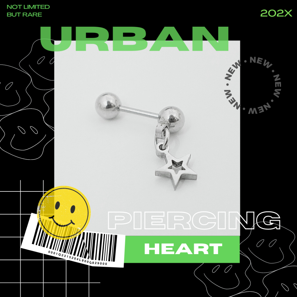 Khuyên Tai Thép Y Tế Unisex Charm Ngôi Sao Rỗng Màu Bạc Bi Tròn Không Gỉ Sét Không Ngứa Không Đen Urban