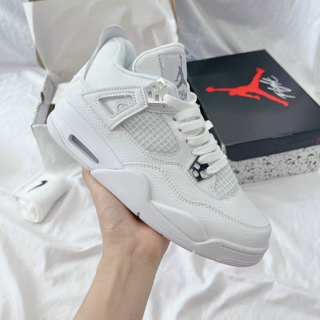 Giày thể thao Snealer Jordan 4 Thể Thao Nam Nữ, Giày Sneaker JD4 full trắng Hàng Đẹp Full Box loại cổ lưỡi gà cao