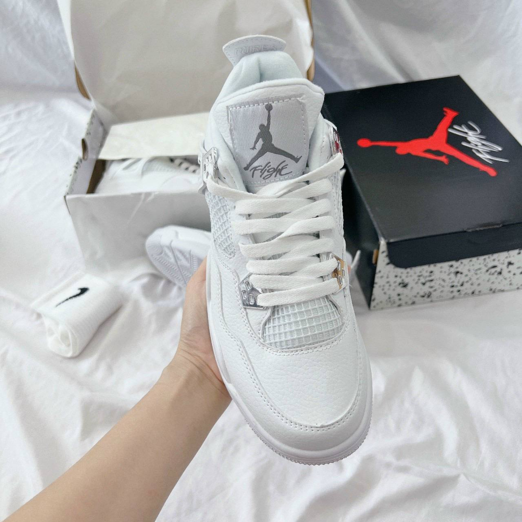 Giày thể thao Snealer Jordan 4 Thể Thao Nam Nữ, Giày Sneaker JD4 full trắng Hàng Đẹp Full Box loại cổ lưỡi gà cao