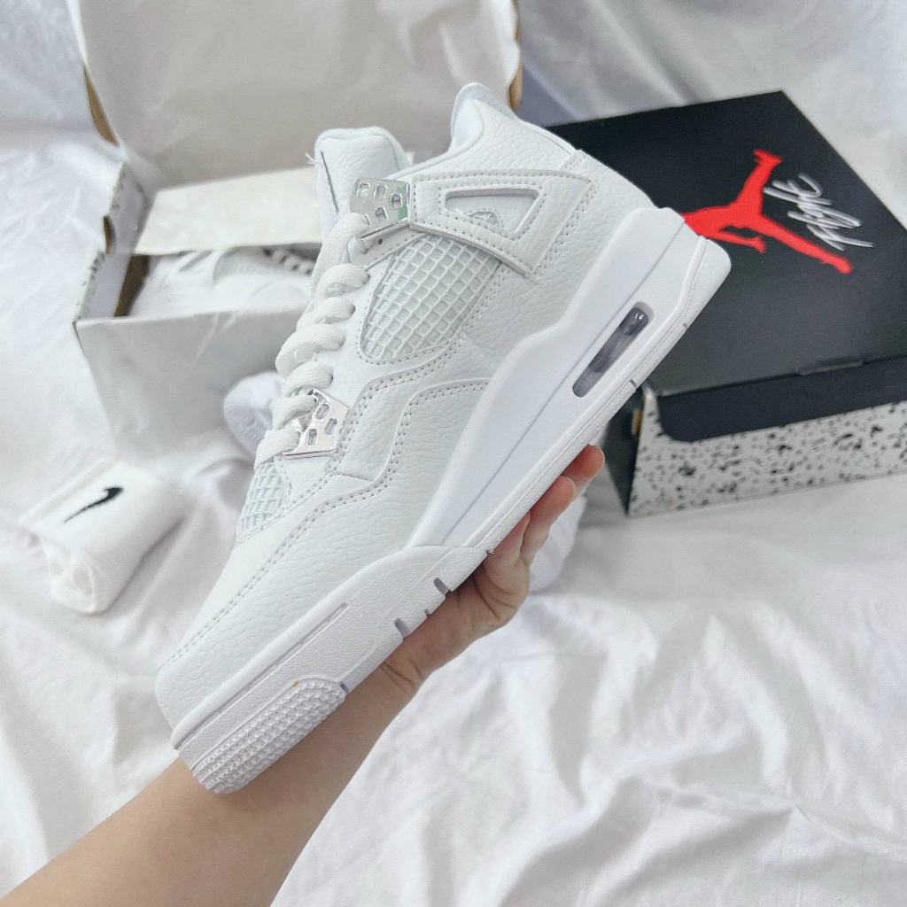 Giày thể thao Snealer Jordan 4 Thể Thao Nam Nữ, Giày Sneaker JD4 full trắng Hàng Đẹp Full Box loại cổ lưỡi gà cao