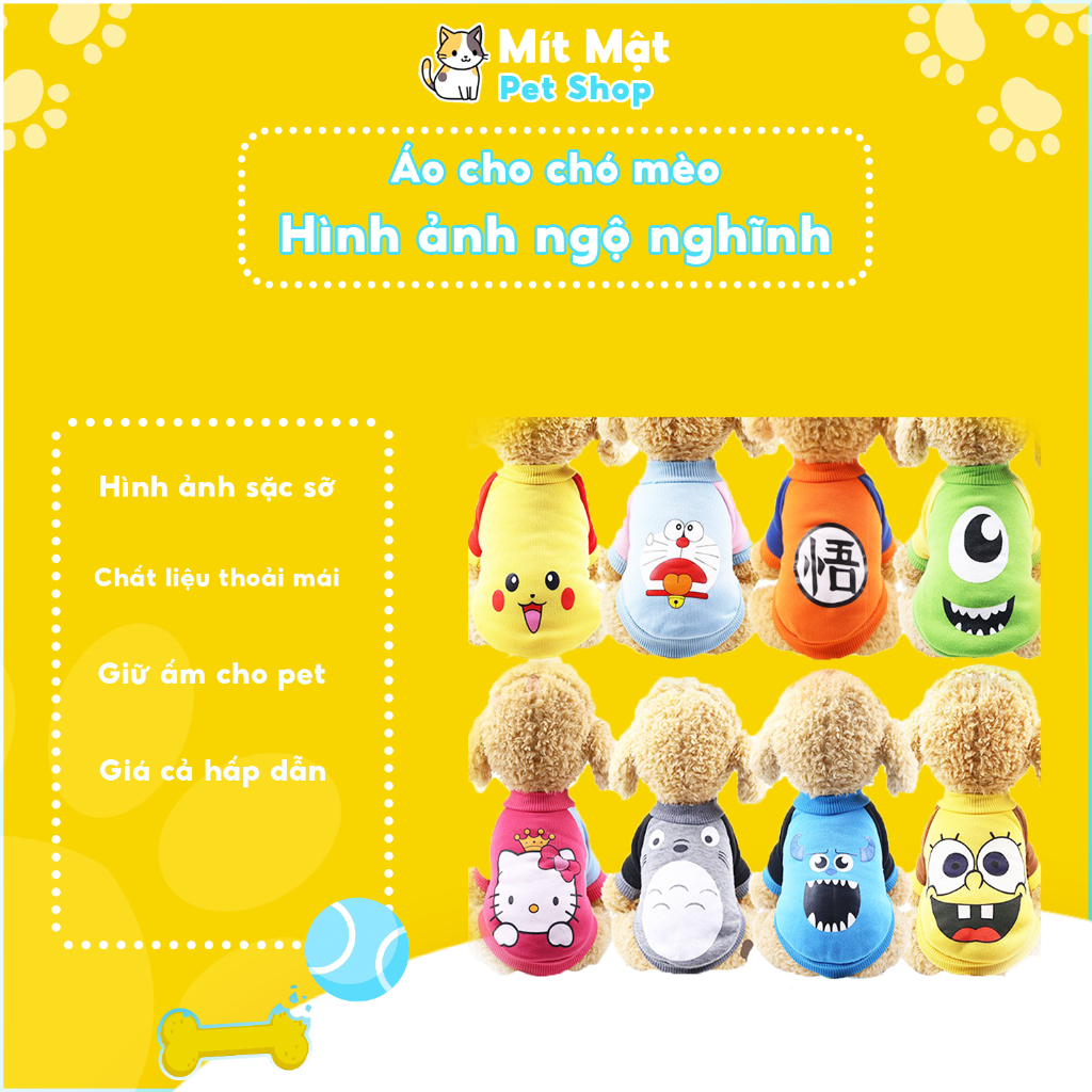 Áo Cho Chó Mèo Nỉ Hình Ngộ Nghĩnh Mùa Đông - Quần Áo Cho Chó Mèo Thú Cưng Mít Mật - Pet Shop