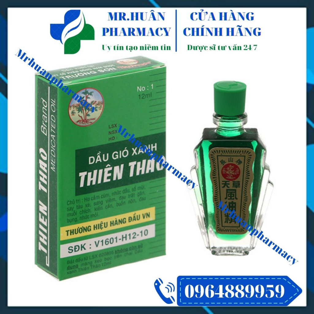 Dầu Gió Xanh Thiên Thảo 12ml - Hỗ trợ trong ho cảm cúm, nhức đầu, sổ mũi, say tàu xe, đau bụng, muỗi chích