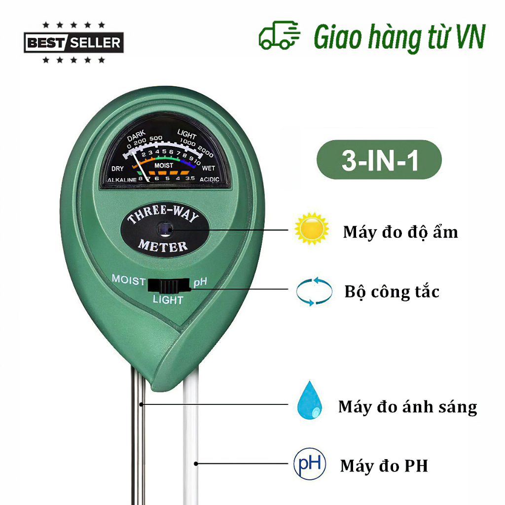 Thiết Bị Đo Độ Ẩm / Độ Ph Của Đất 3 Trong 1 Đa Năng