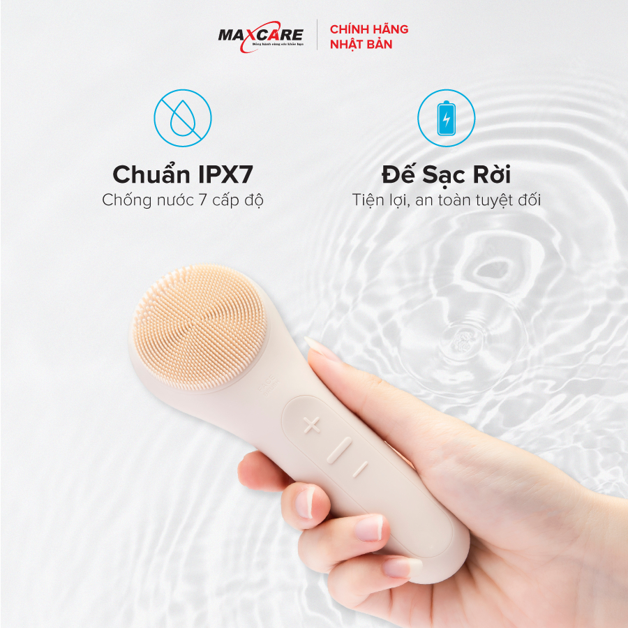 Máy rửa mặt Maxcare Max999 màu Be & Xám (sạch lớp trang điểm - dầu thừa - bụi bẩn trong 1 phút) thương hiệu Nhật Bản