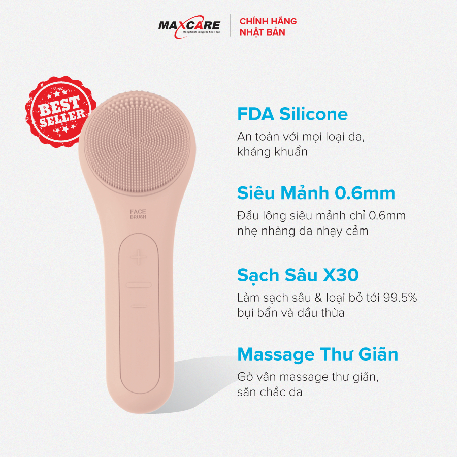 Máy rửa mặt Maxcare Max999 màu Be & Xám (sạch lớp trang điểm - dầu thừa - bụi bẩn trong 1 phút) thương hiệu Nhật Bản