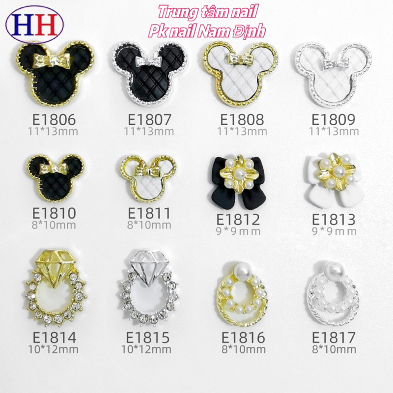 Set 10 charm micky da trắng đen,charm nơ trắng đen