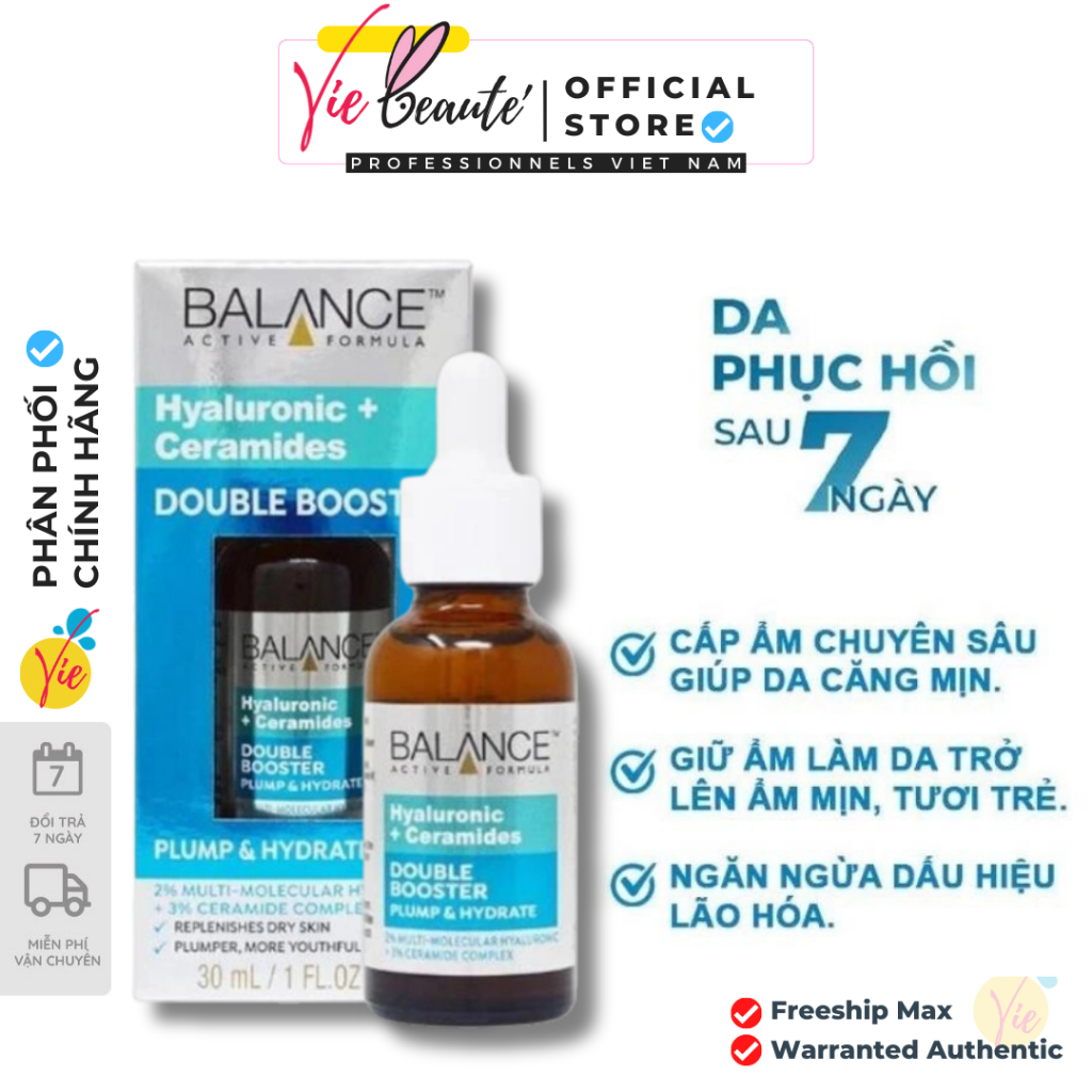 Serum Balance Dưỡng Ẩm - Balance Active Hyaluronic & Ceramides Double Booster 30ml