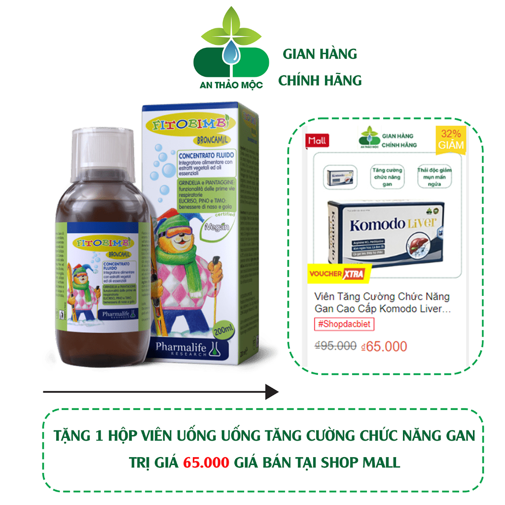 Siro Fitobimbi Broncamil hỗ trợ giảm ho làm mát họng dịu họng thông thoáng đường hô hấp lọ 200ml