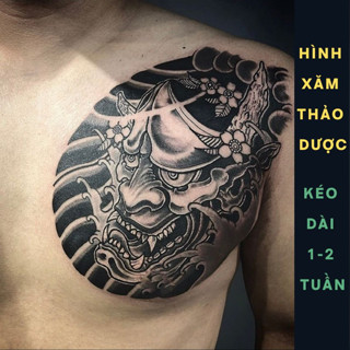 Hình Xăm Tạm Thời Mặt Quỷ Nửa Ngực Funtattoo T08 Chống Nước Chống Cọ Xát Kéo Dài 7-15 Ngày