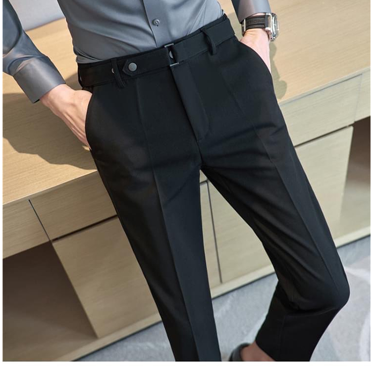 Quần âu nam đai chéo thay thế thắt lưng tiện dụng form chuẩn soái ca chất hàn tăm lì co giãn mặc thoải mái không nhăn