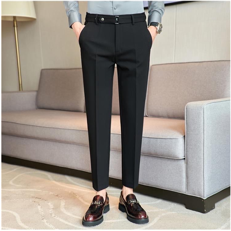 Quần âu nam đai chéo thay thế thắt lưng tiện dụng form chuẩn soái ca chất hàn tăm lì co giãn mặc thoải mái không nhăn