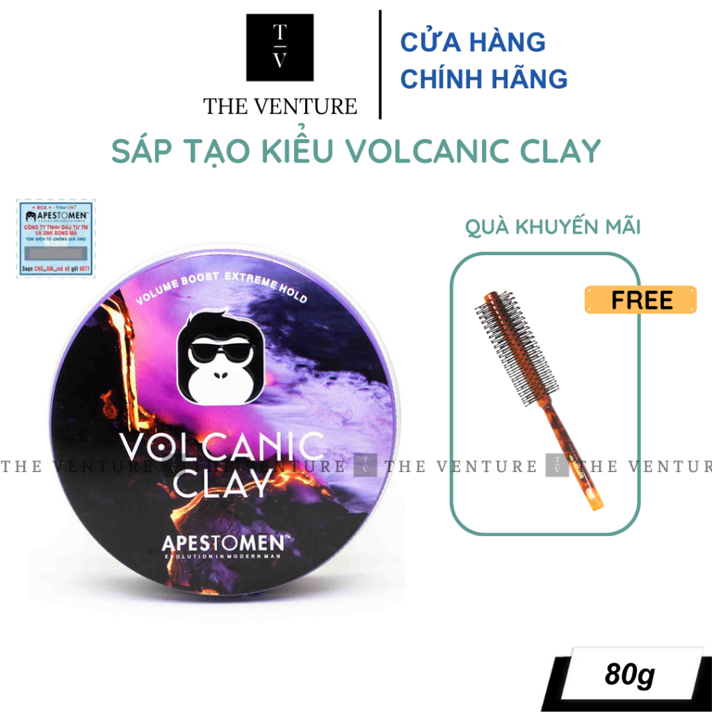 Sáp Vuốt Tóc Nam Apestomen Volcanic Clay Chính Hãng Tem Check SMS - Tặng Lược tròn tạo kiểu BlueZoo uốn tóc cao cấp