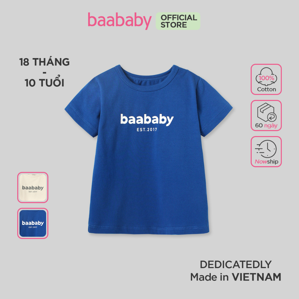 Áo thun ngắn tay bé trai in logo, áo cộc 100% cotton cho bé từ 1 tuổi - 10 tuổi Baa Baby - B-BC-AT02N-06