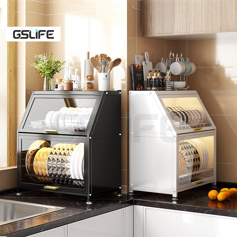 GSlife Kệ Để Bát Đĩa Đa Năng Nhà Bếp, Kệ Có Nắp Đậy, Có Khay Hứng Nước, Kệ Nhà Bếp Kệ Chén