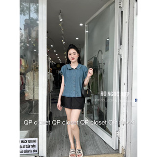 Sơmi bò cổ sen vai chờm hàng Qp