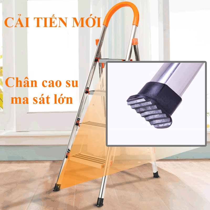 Thang Nhôm Ghế Tay Vịn 3 4 5 6 7 Bậc Ameca AP88 Khung Thang Inox 304 mặt Bậc Nhôm Chống Trơn