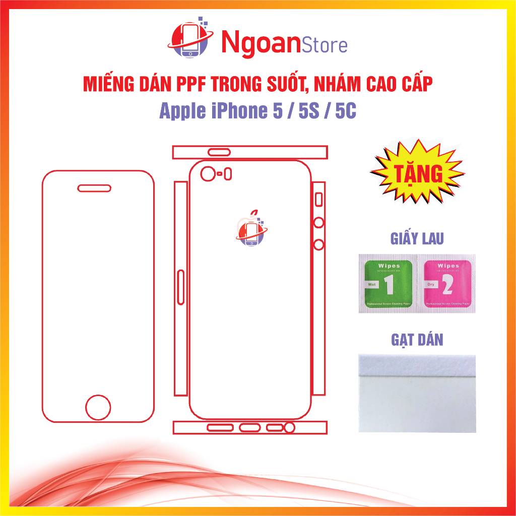 Miếng dán PPF cho điện thoại Apple iPhone 5 / 5S / 5C chống bám vân tay tự phục hồi vết xước - Ngoan Store