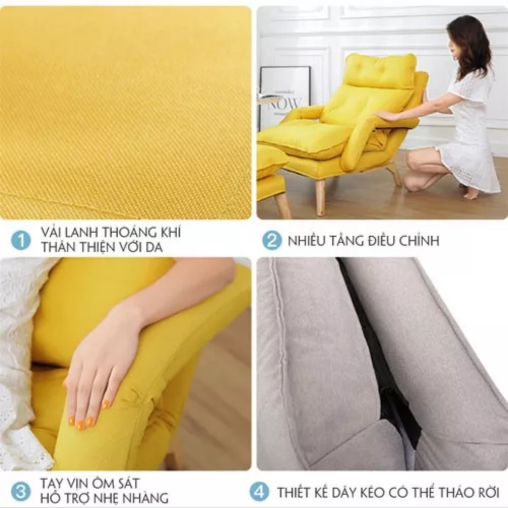 Ghế Sofa Thư Giãn Cao Cấp, Đọc Sách, Ghế Lười Decor Có Tặng Kèm Đôn, Ghế Bành